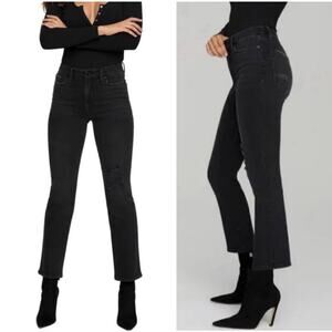 Good American Classic Ripped High Waist Straight Leg Jeans Black 6/28